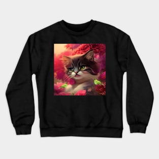 Cute little kitten with birds Crewneck Sweatshirt